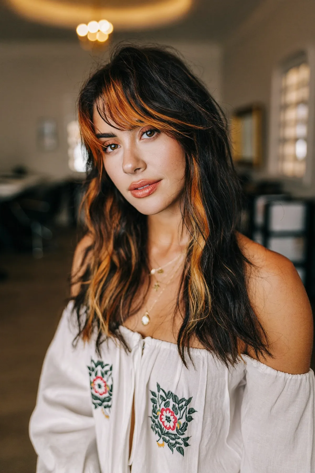 Natural Brunette Long Layered Cut with Chunky Face-Framing Highlights