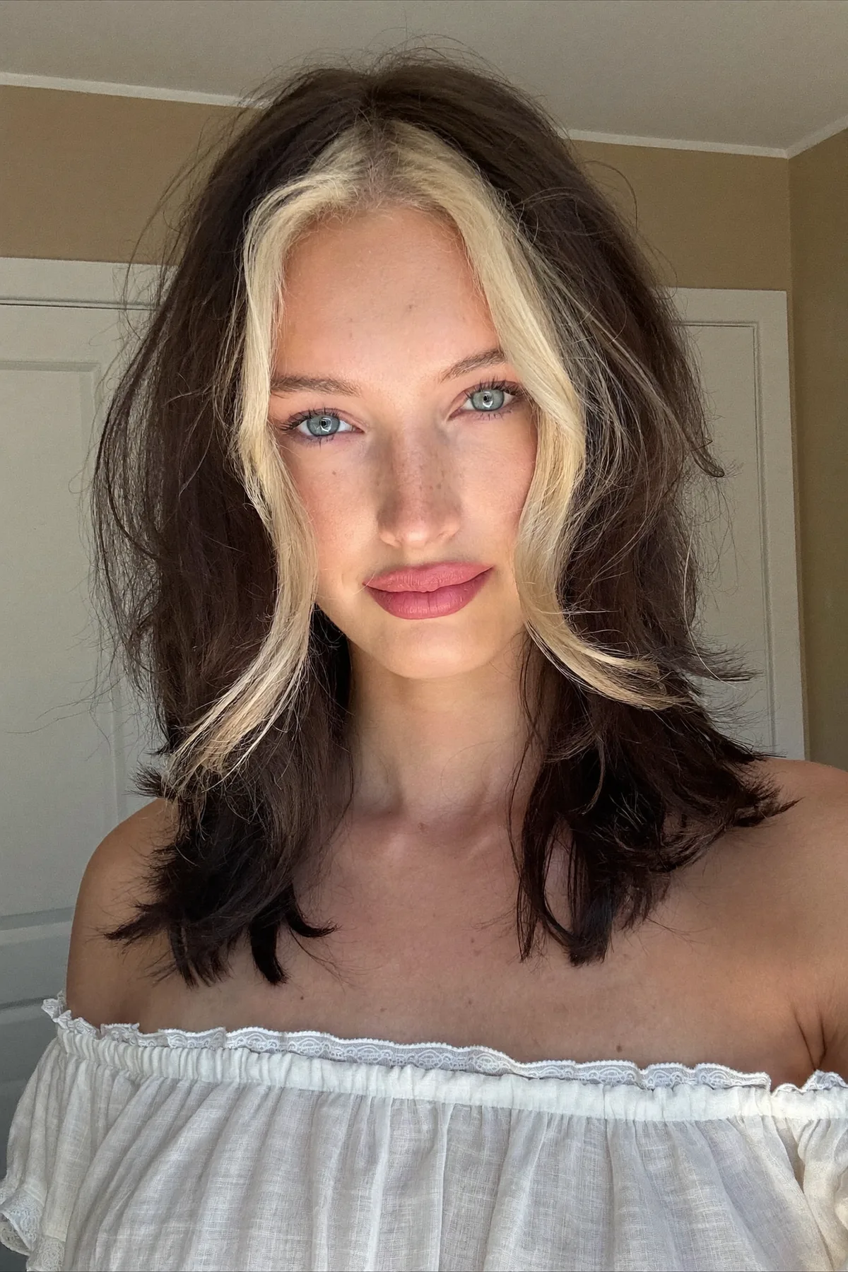 Natural Brunette Long Bob with Chunky Face-Framing Highlights