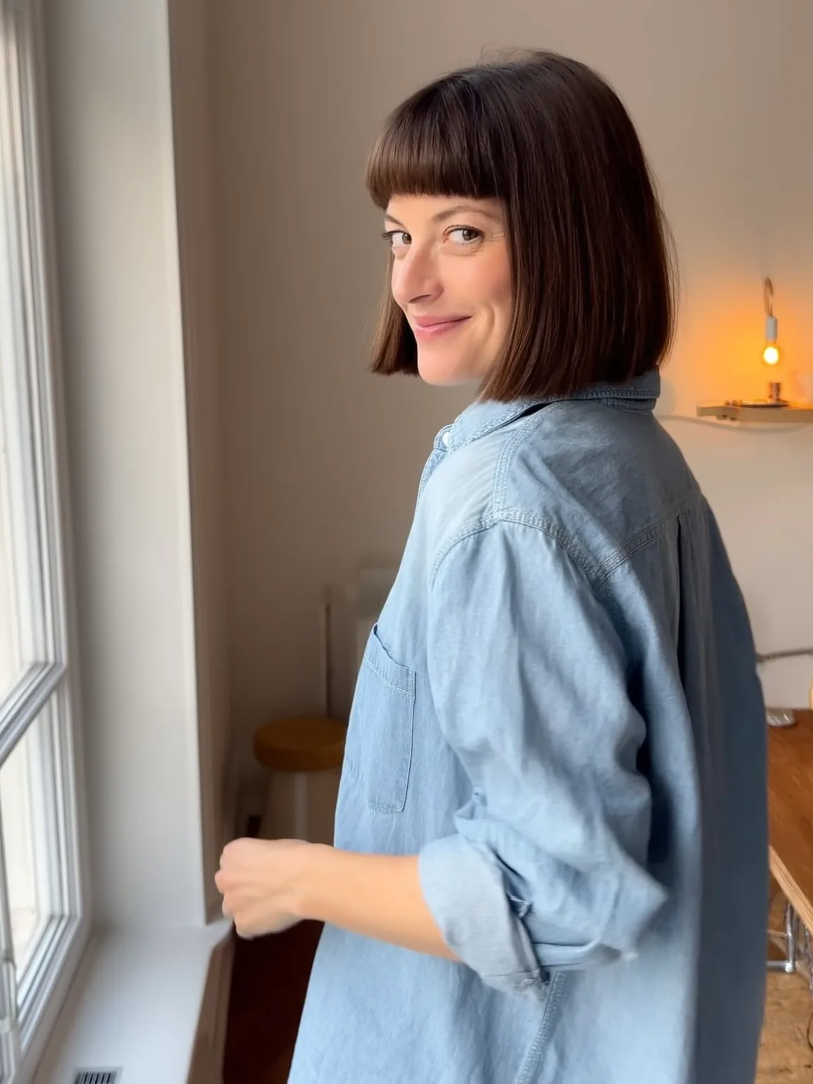 Straight Rich Chocolate Brown Bob with Blunt Bangs