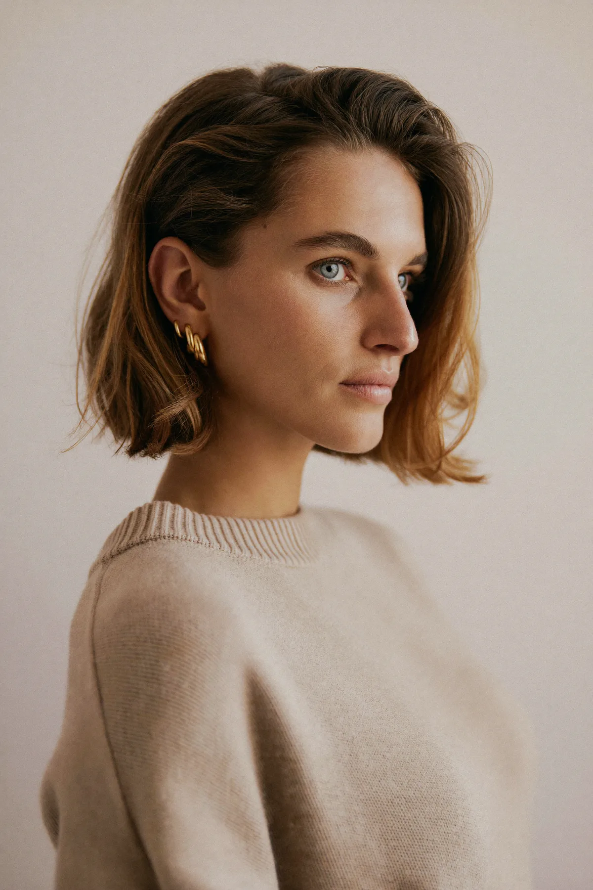 Sleek Straight Natural Brunette Chin-Length Bob with Solid Color