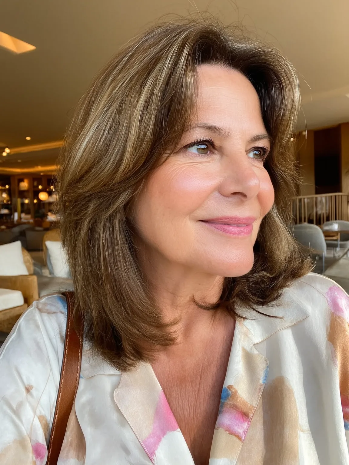Shoulder-Length Layers with Soft Caramel Brown Lowlights