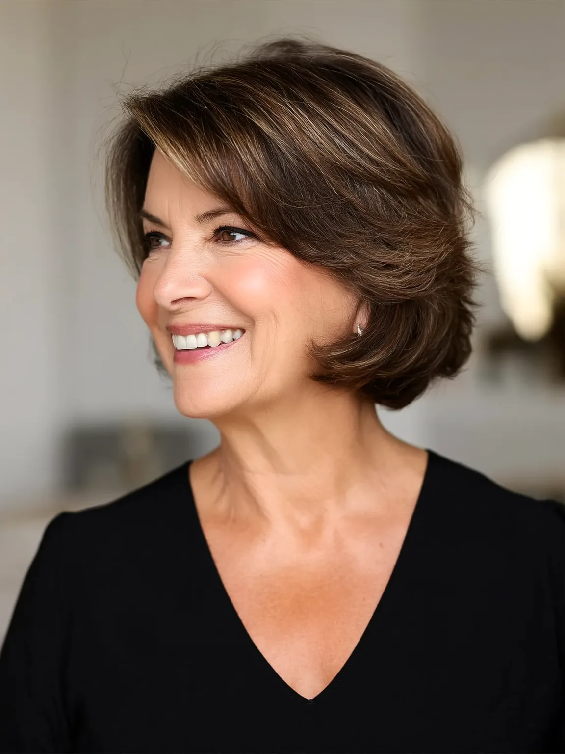 Textured Short Bob with Warm Caramel Highlights