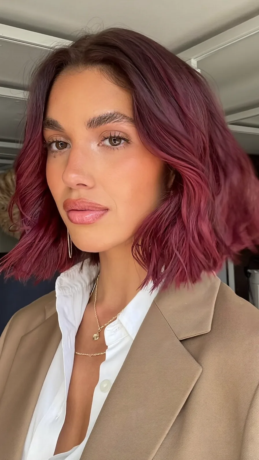 Chic Deep Burgundy Blunt Bob with Wavy Texture