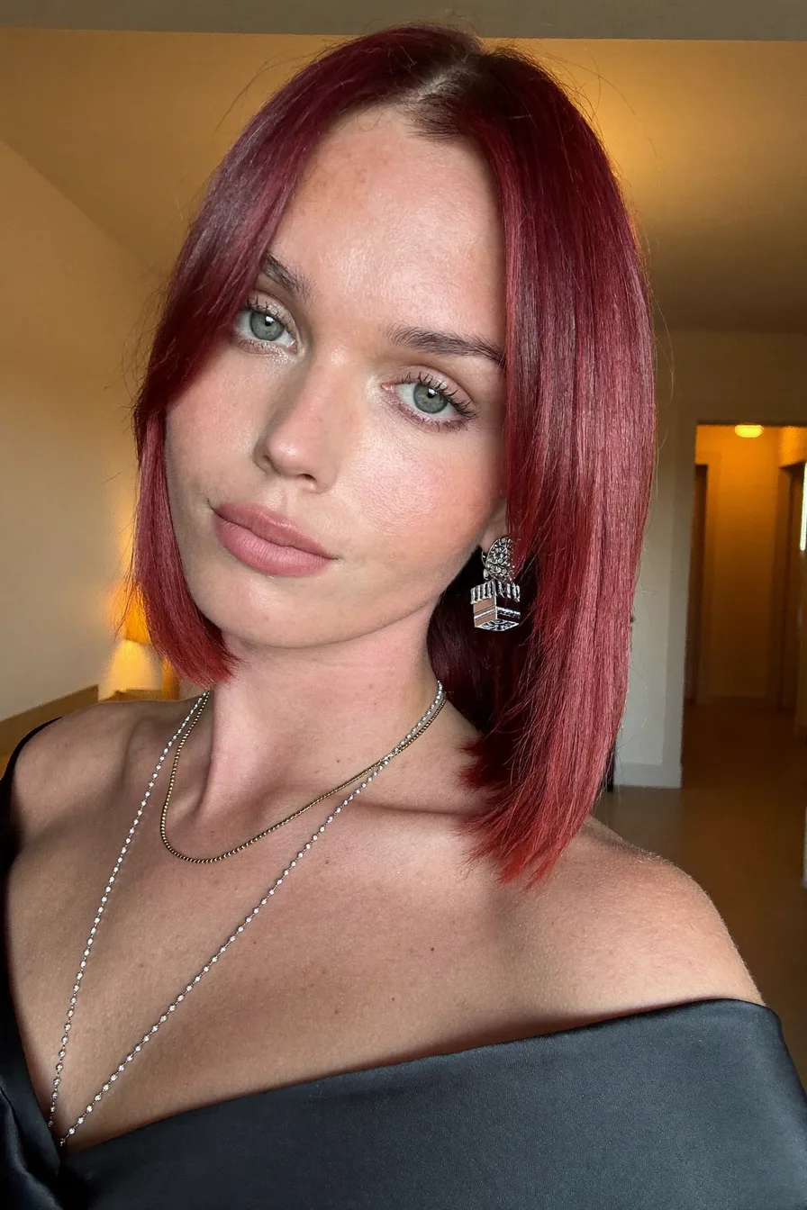 Sleek Chin-Length Blunt Bob with Center Curtain Bangs