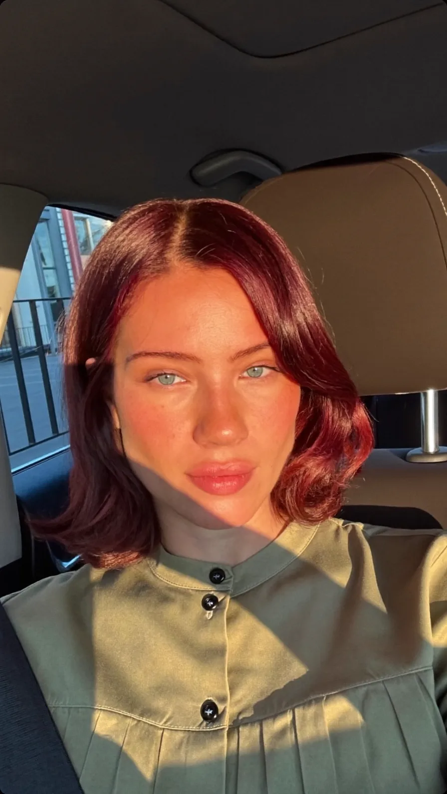Chin-Length Deep Burgundy Bob with Rounded Ends