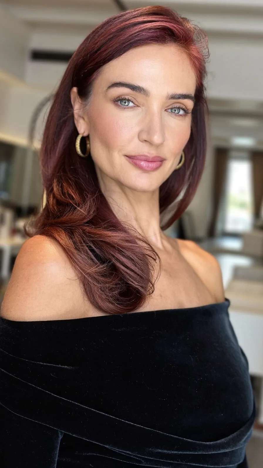 Classic Deep Burgundy Medium Length Long Layers Hairstyle