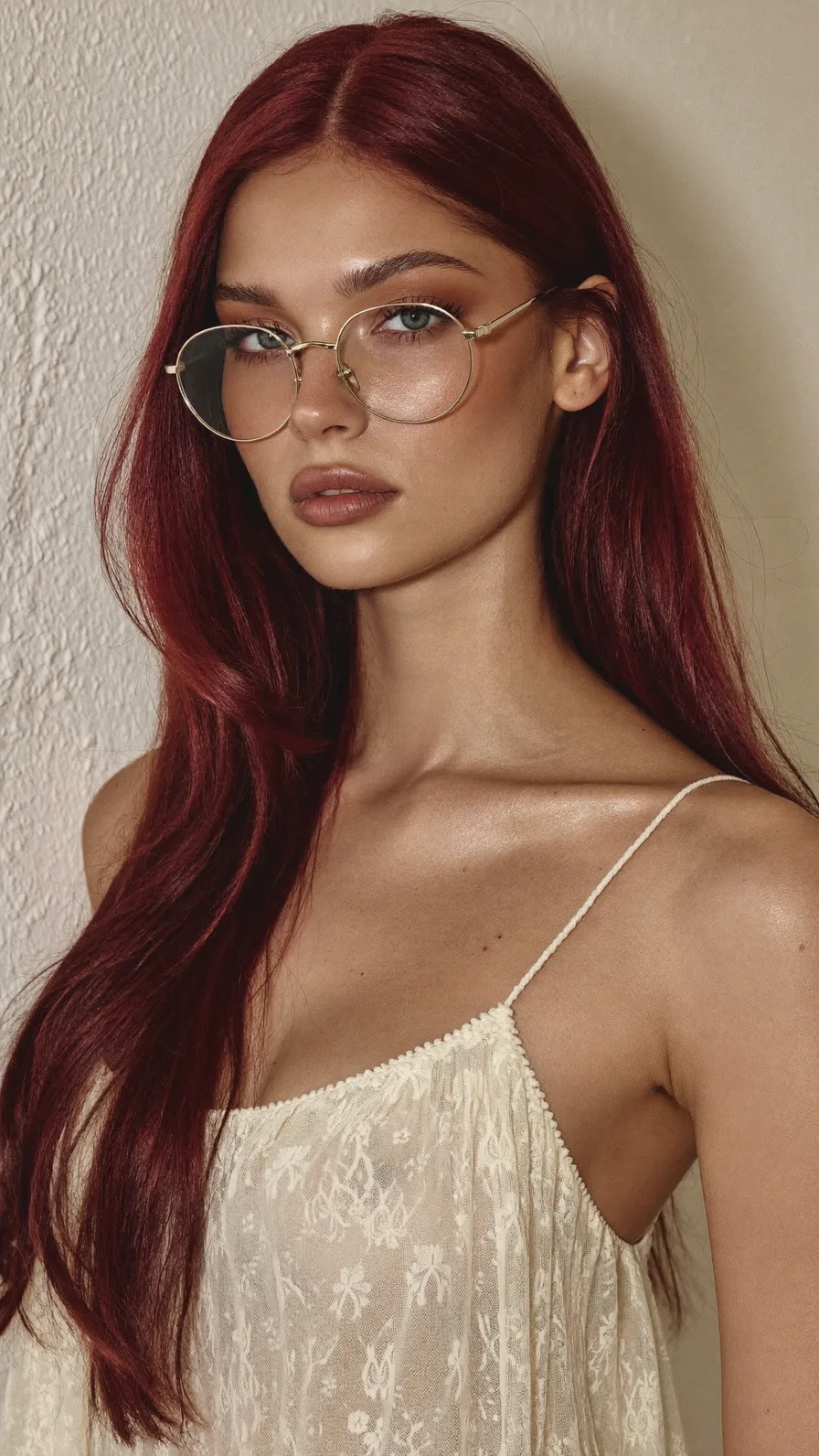 Deep Burgundy Long Layers with Center Part and Medium Volume