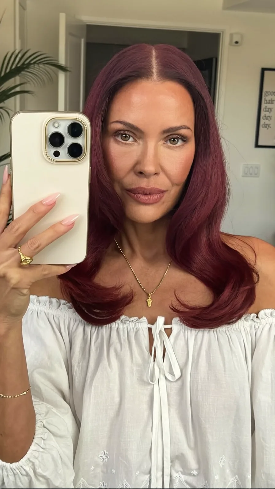 Medium Length Flowing Burgundy Hair with Long Layers