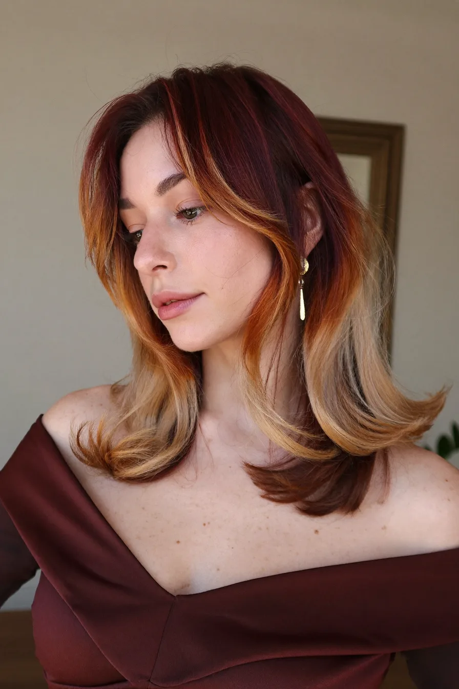 Modern Shoulder-Length Long Layers with Warm Balayage Highlights