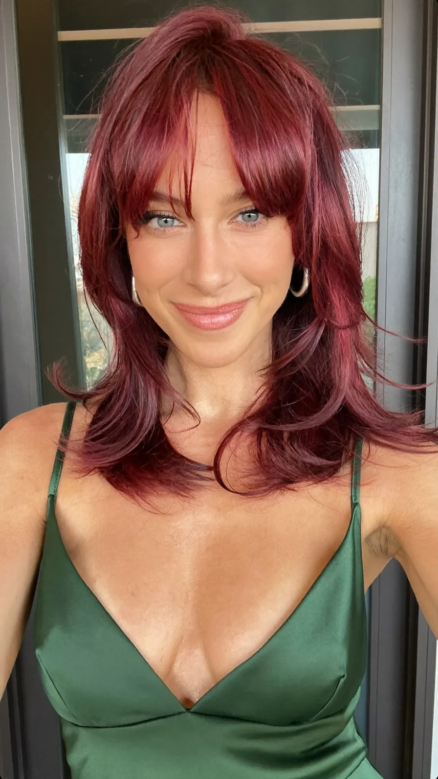 Modern Layered Lob with Curtain Bangs and Flicked Ends