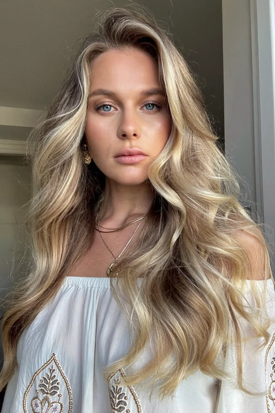 Soft Waves with Dimensional Butter Blonde Balayage Highlights