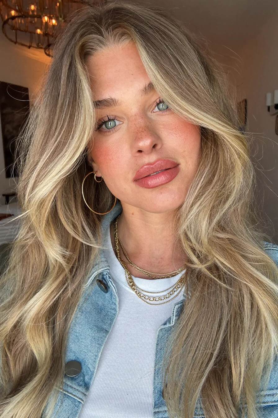Softly Layered Butter Blonde Waves with Face-Framing Highlights