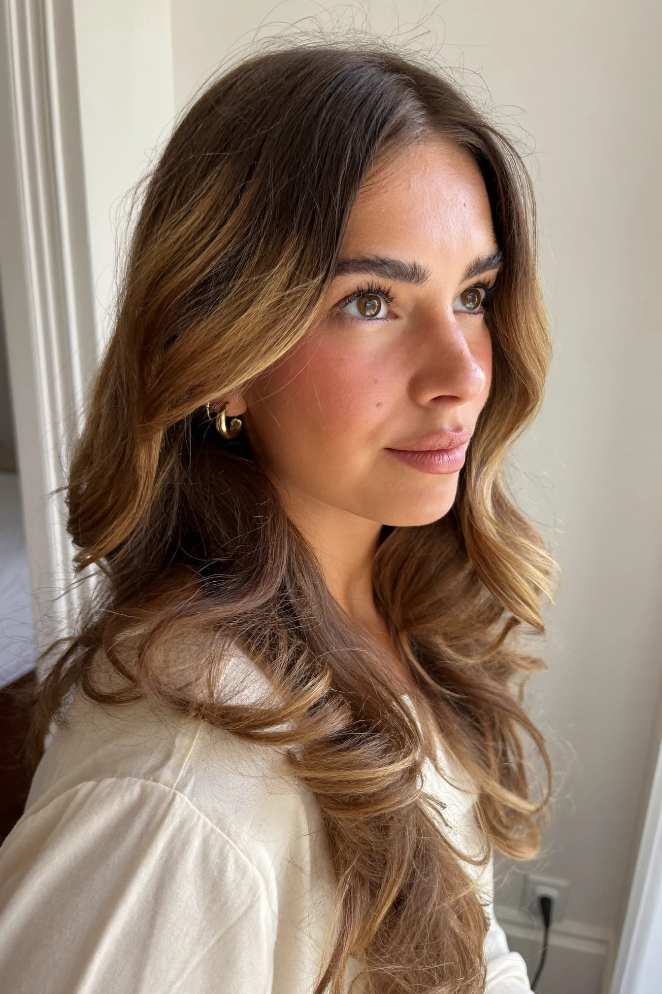 Longer Wavy Lob with Curtain Bangs