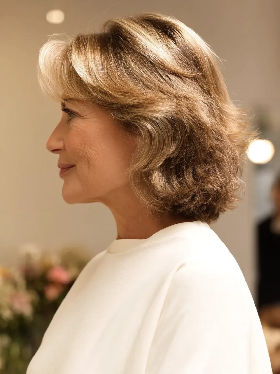 Wavy Chin-Length Bob with Honey Blonde Highlights