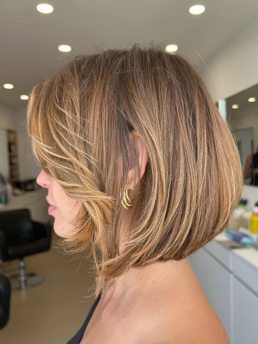 Chic Layered Bob with Soft Side-Swept Balayage Highlights