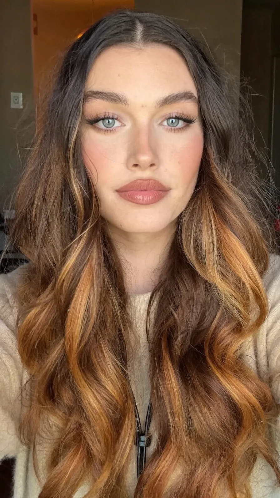 Voluminous Long Layered Waves with Honey Caramel Balayage