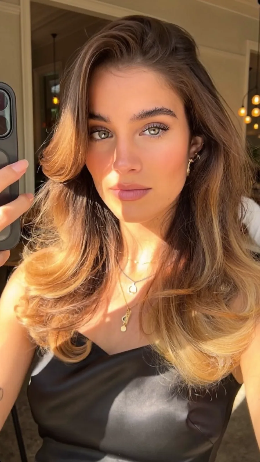 Long Layered Hair with Side-Swept Balayage Highlights