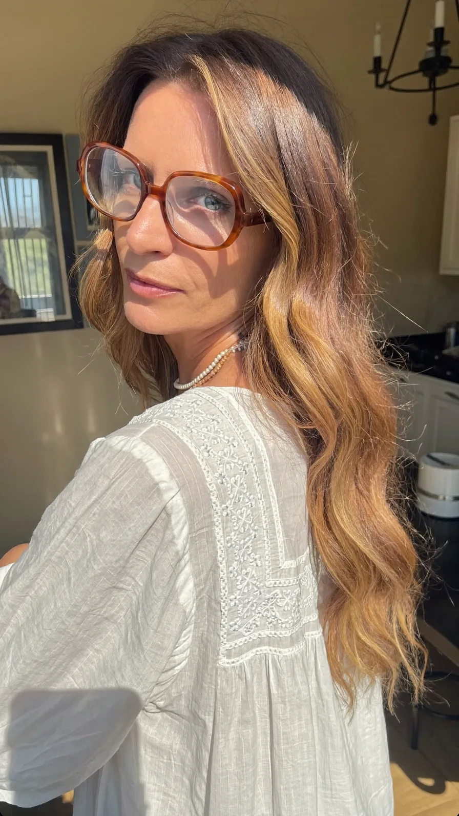 Classic Long Layered Waves with Warm Caramel Balayage Highlights