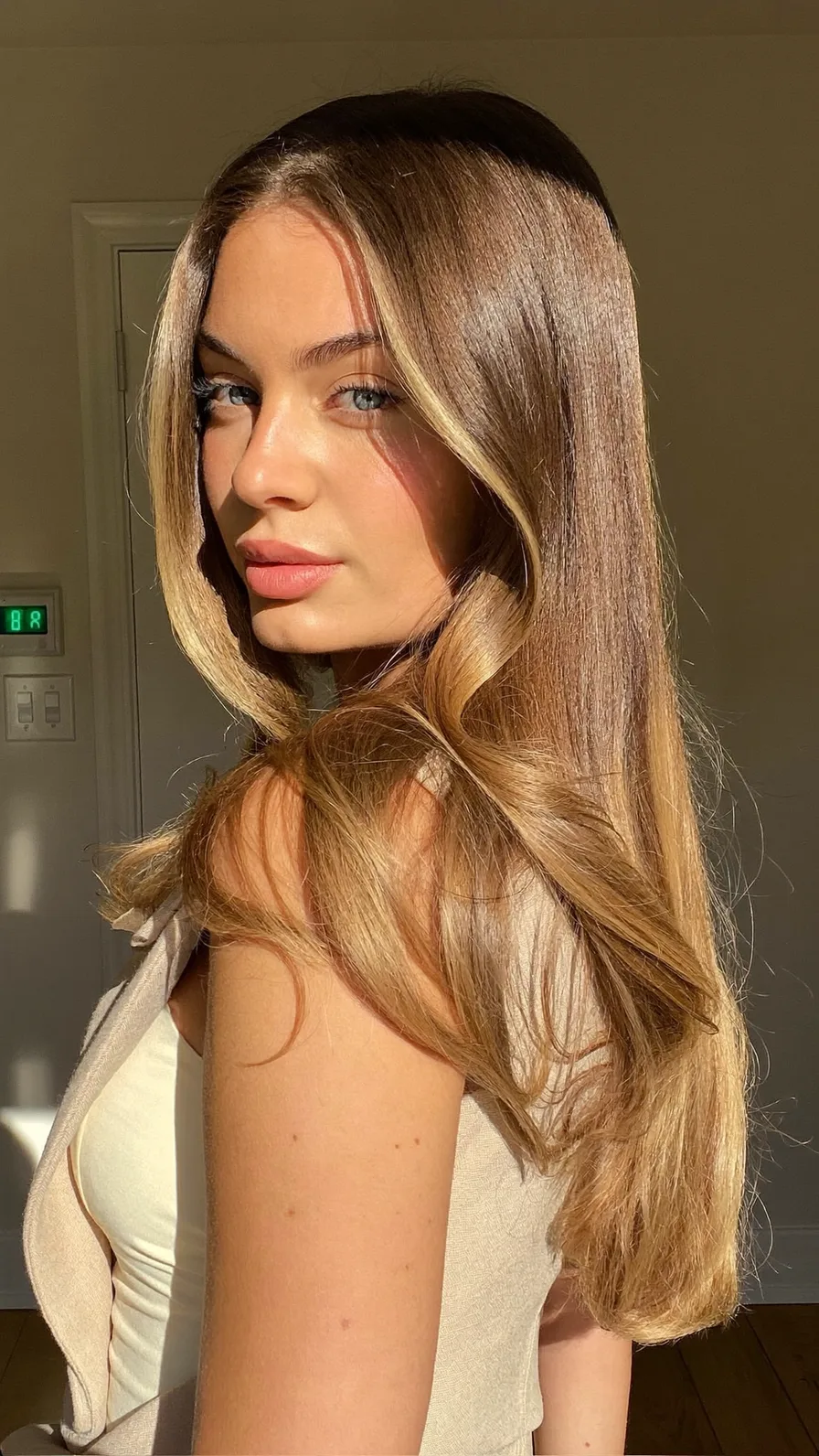 Golden Caramel Long Layers with Honey Blonde Balayage Highlights