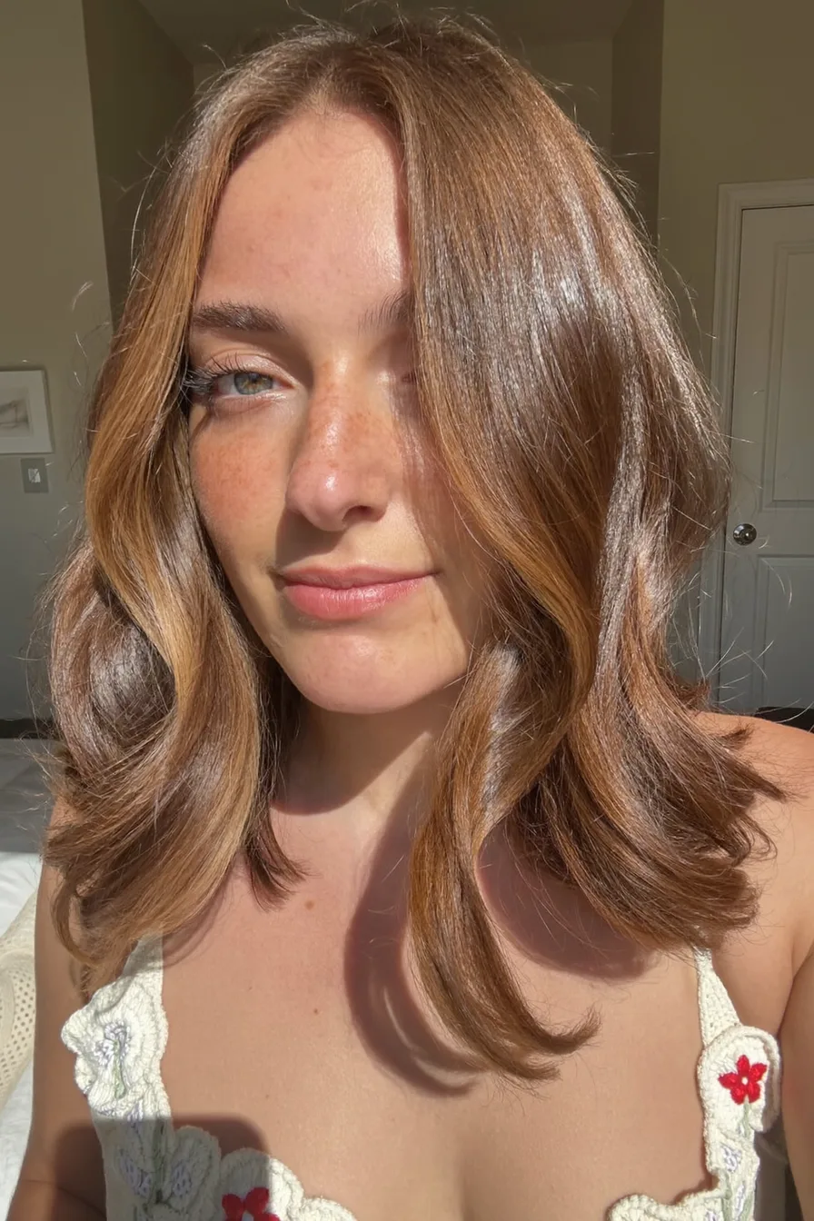 Sun-Kissed Caramel Brown Shag With Soft Face-Framing Layers