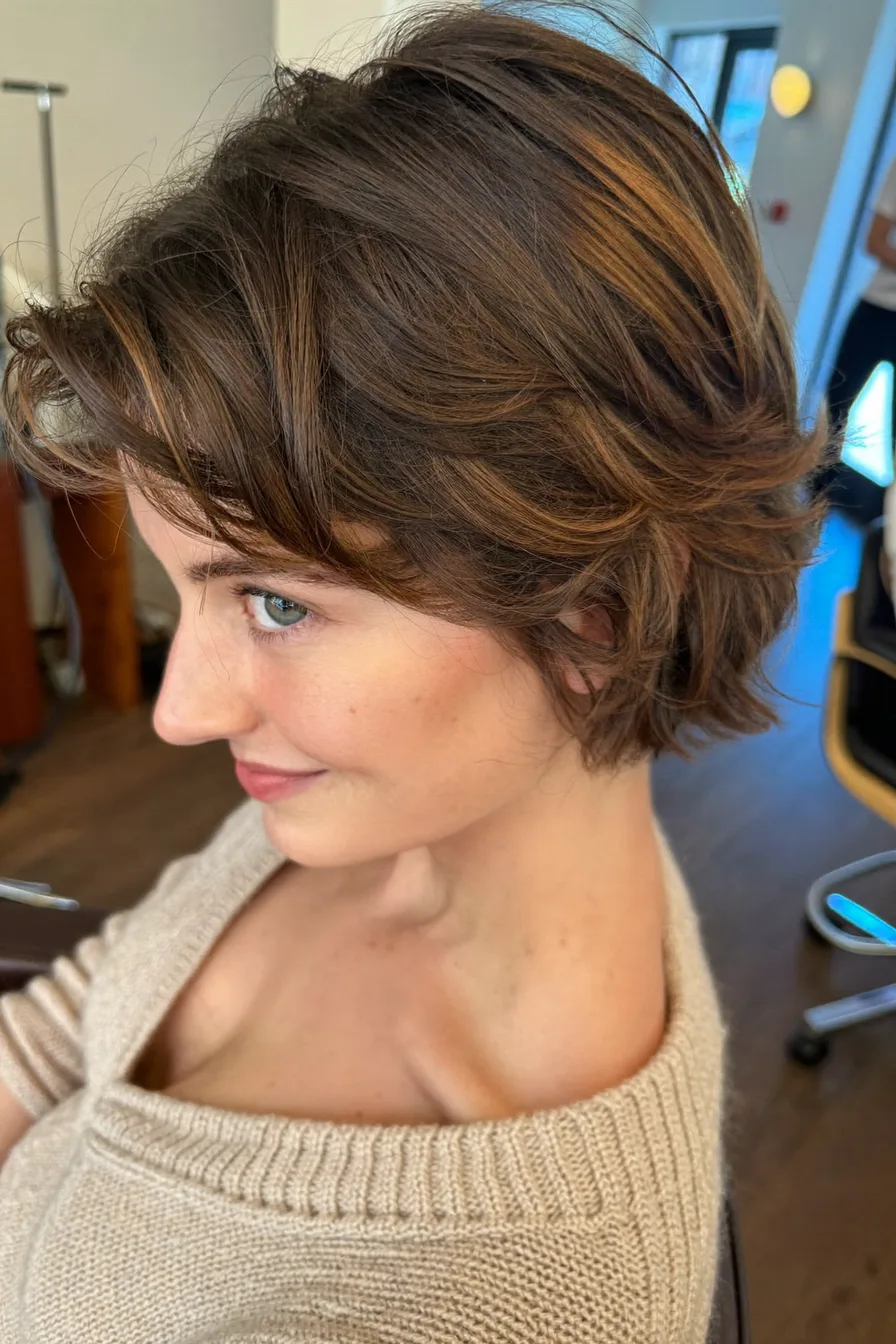 Textured Caramel Brown Shag with Soft Layered Ends