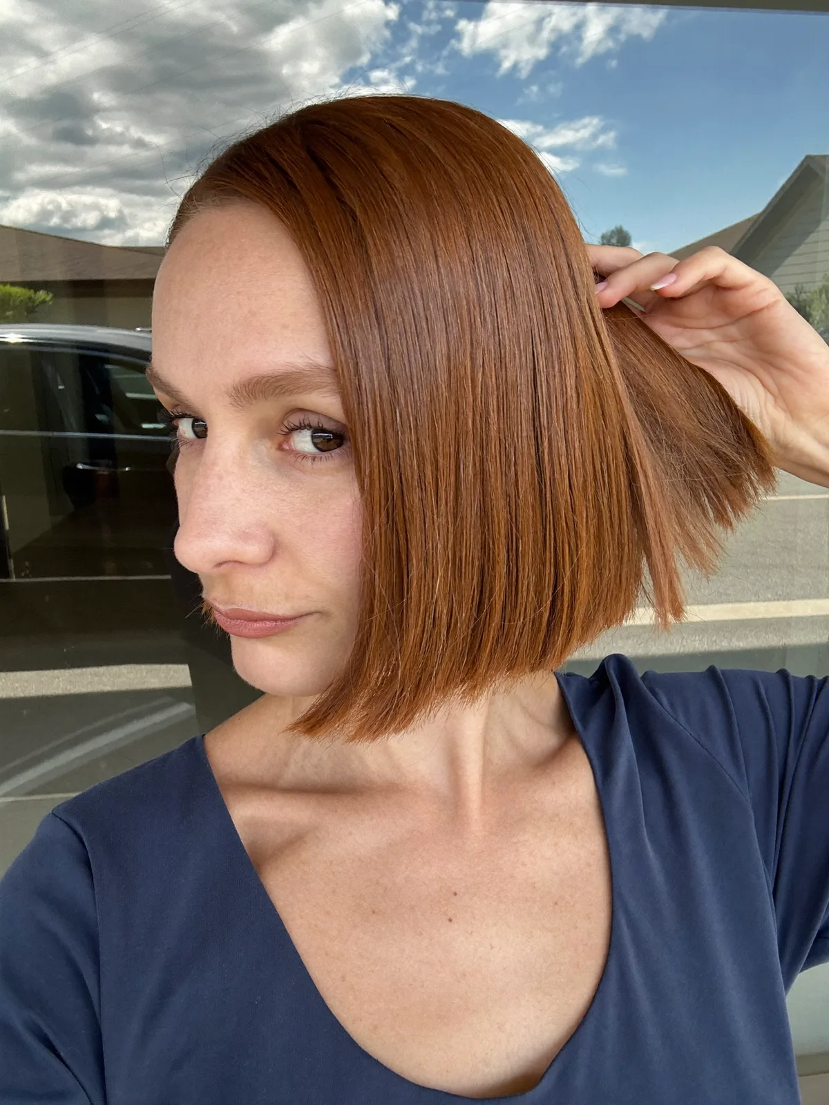 Sleek Caramel Brown A-Line Bob With Sharp Angled Finish