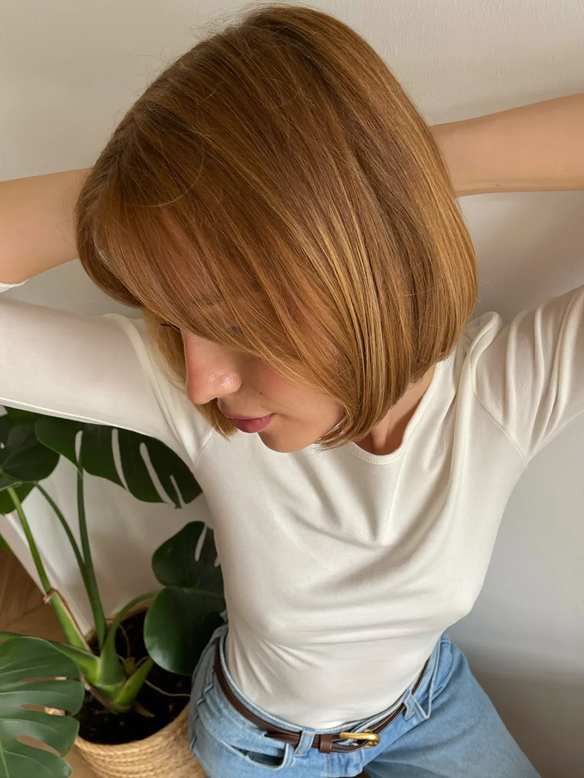 Classic Caramel Brown Blunt Bob with Soft Face-Framing Layers