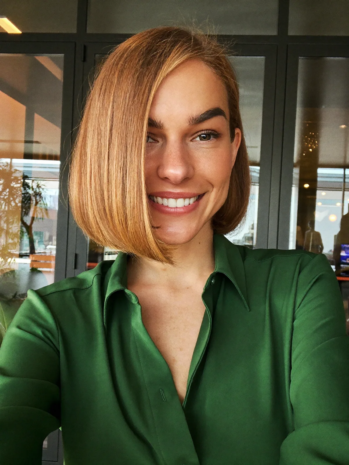 Sleek Caramel Brown A-Line Bob with Deep Side Part