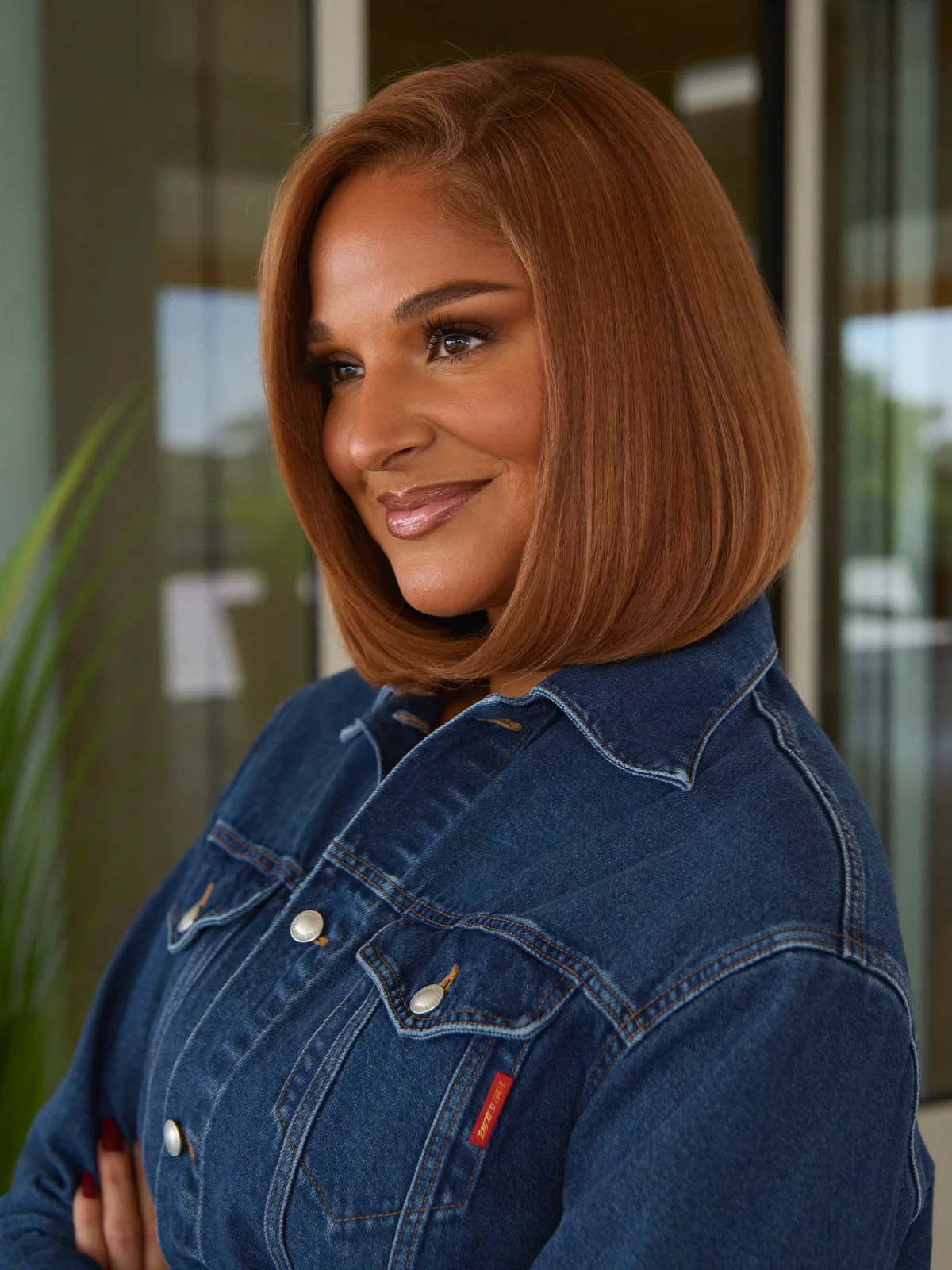 Sleek Caramel Brown Blunt Bob with Subtle Face-Framing Layers
