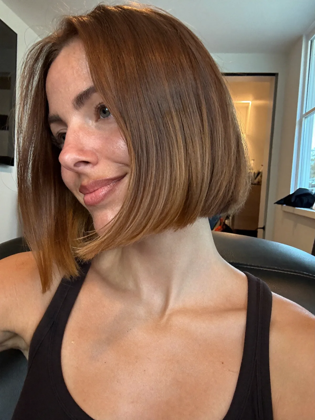 Sleek Caramel Brown Blunt Bob for Effortless Polish