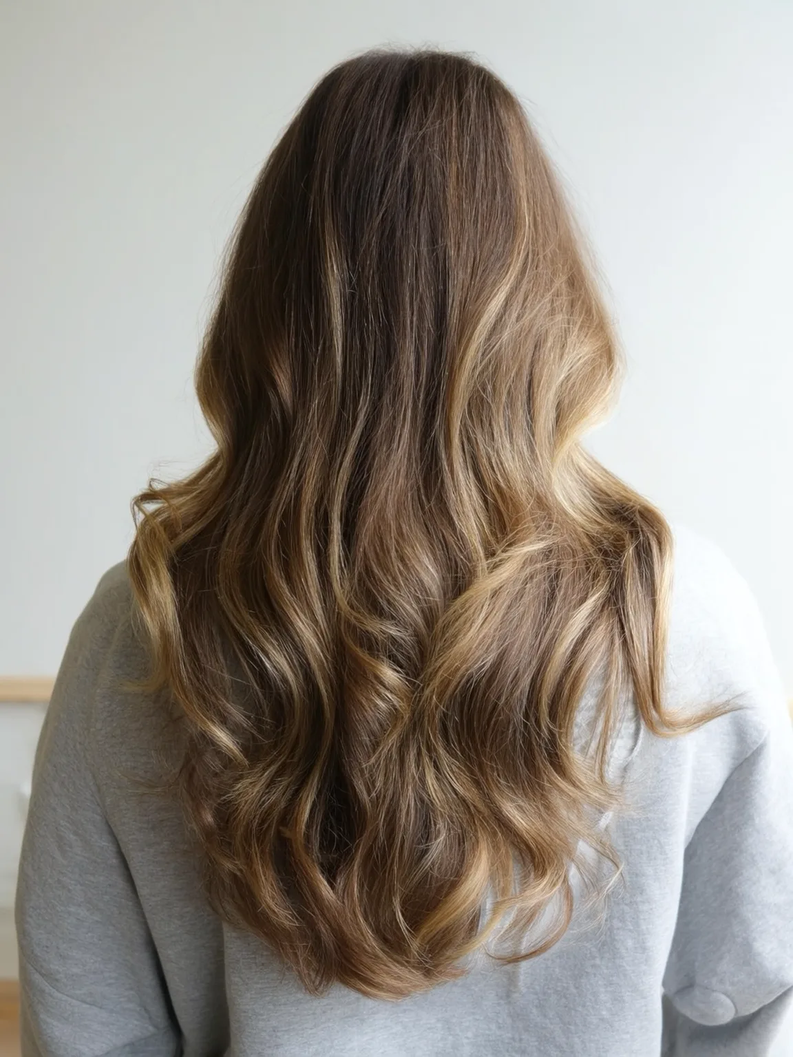 Long Layered Waves with Soft Caramel Balayage