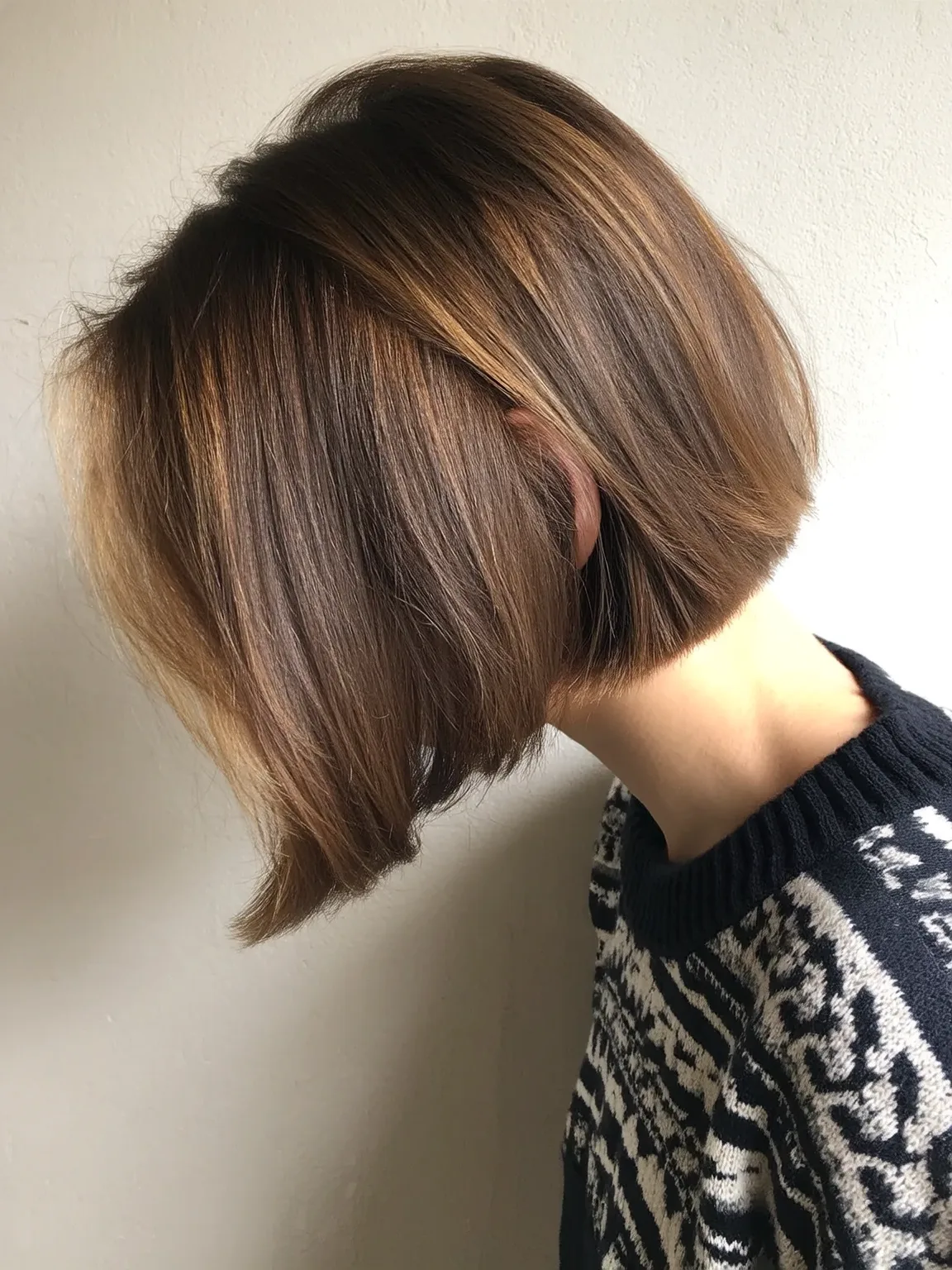 Straight Warm Caramel Bob with Balanced Medium Volume