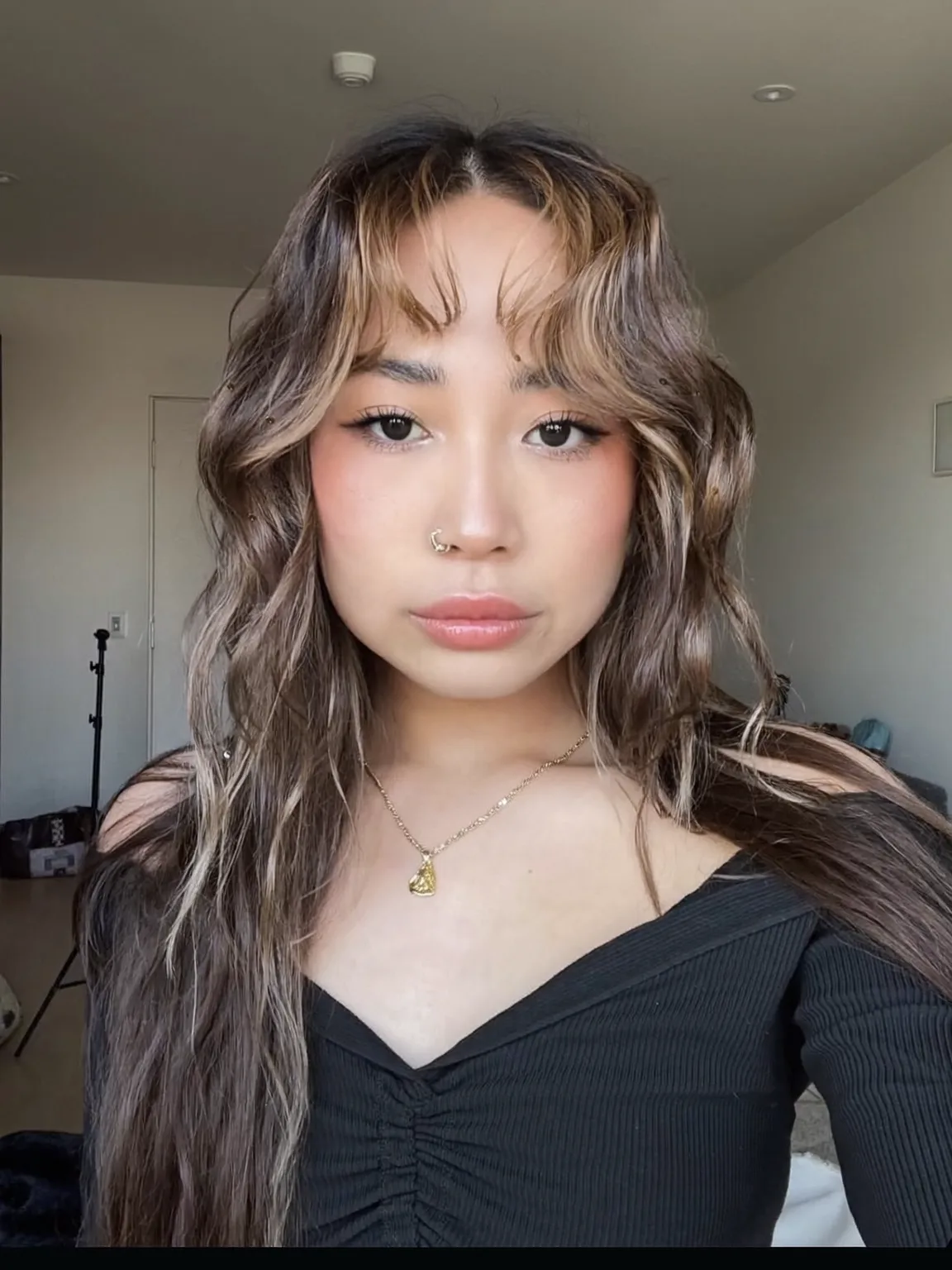 warm caramel brown with golden highlights layered