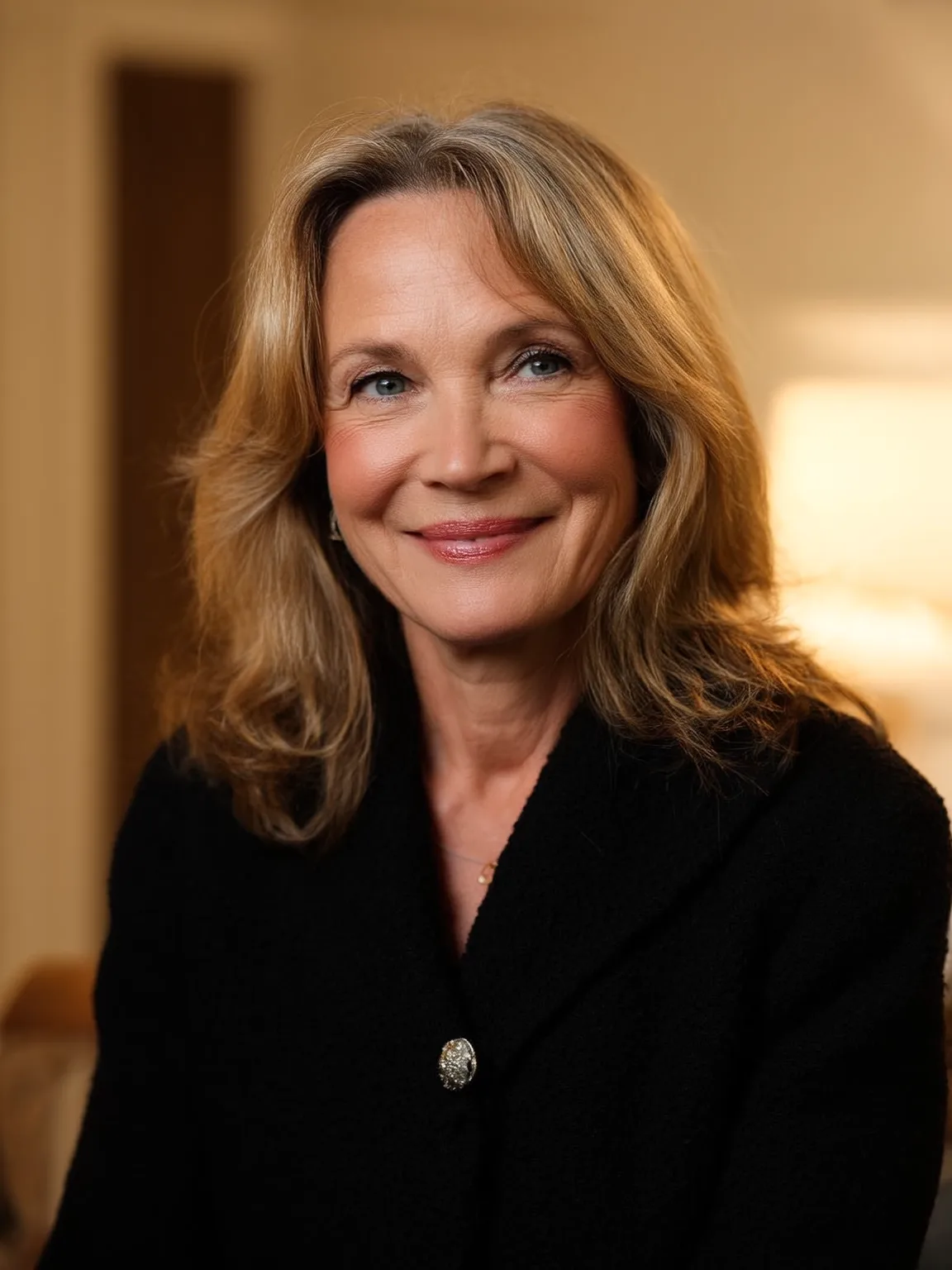Shoulder-Length Layers with Warm Caramel Brown Lowlights