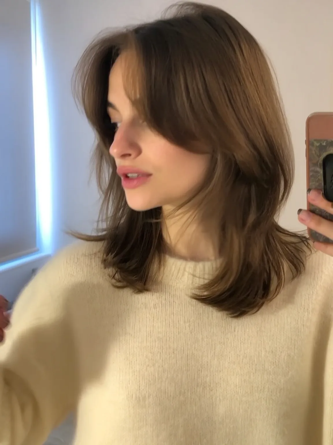Shoulder-Length Layers with Warm Caramel Highlights