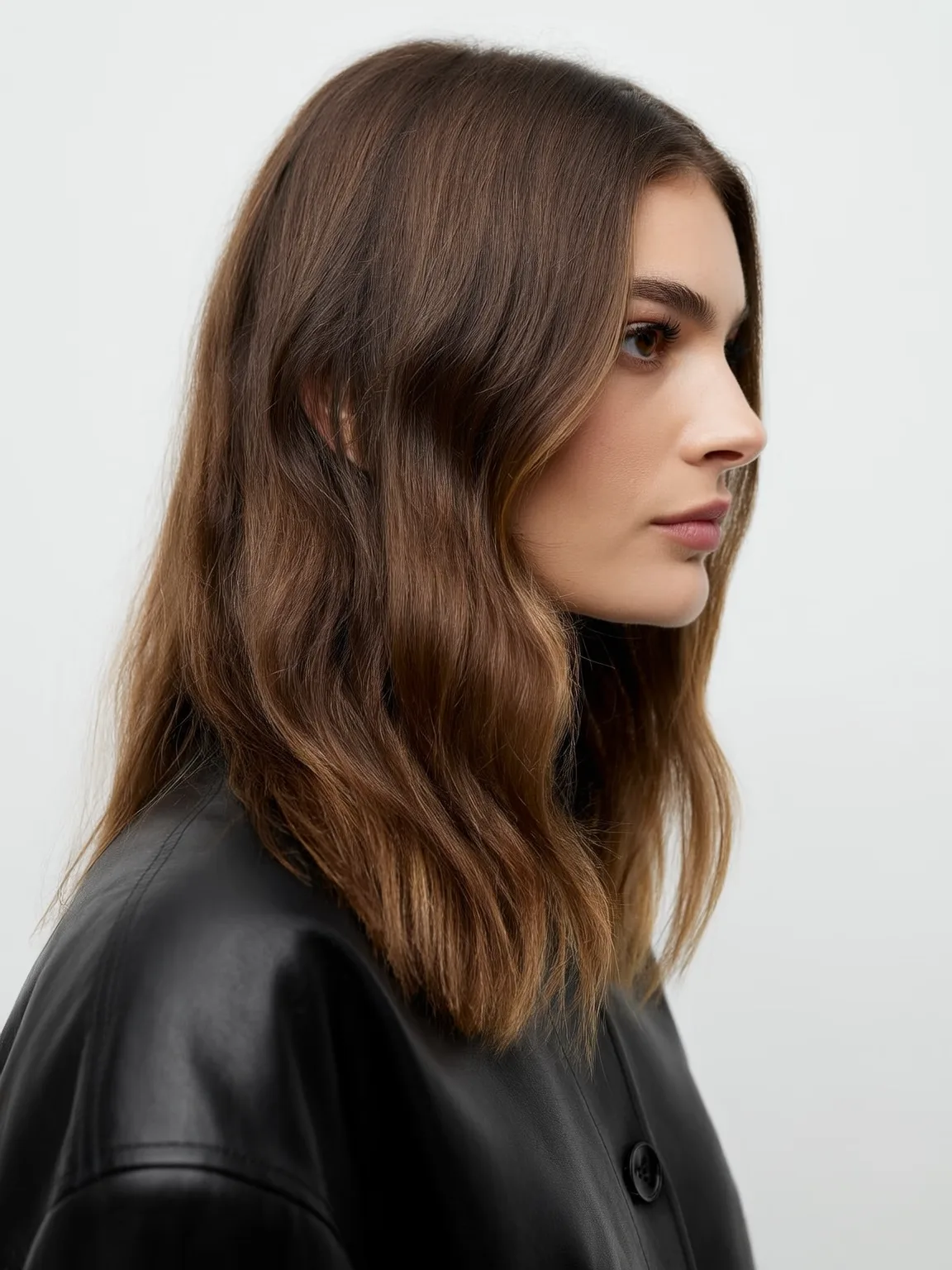 Medium-Length Wavy Warm Caramel Brown Lob
