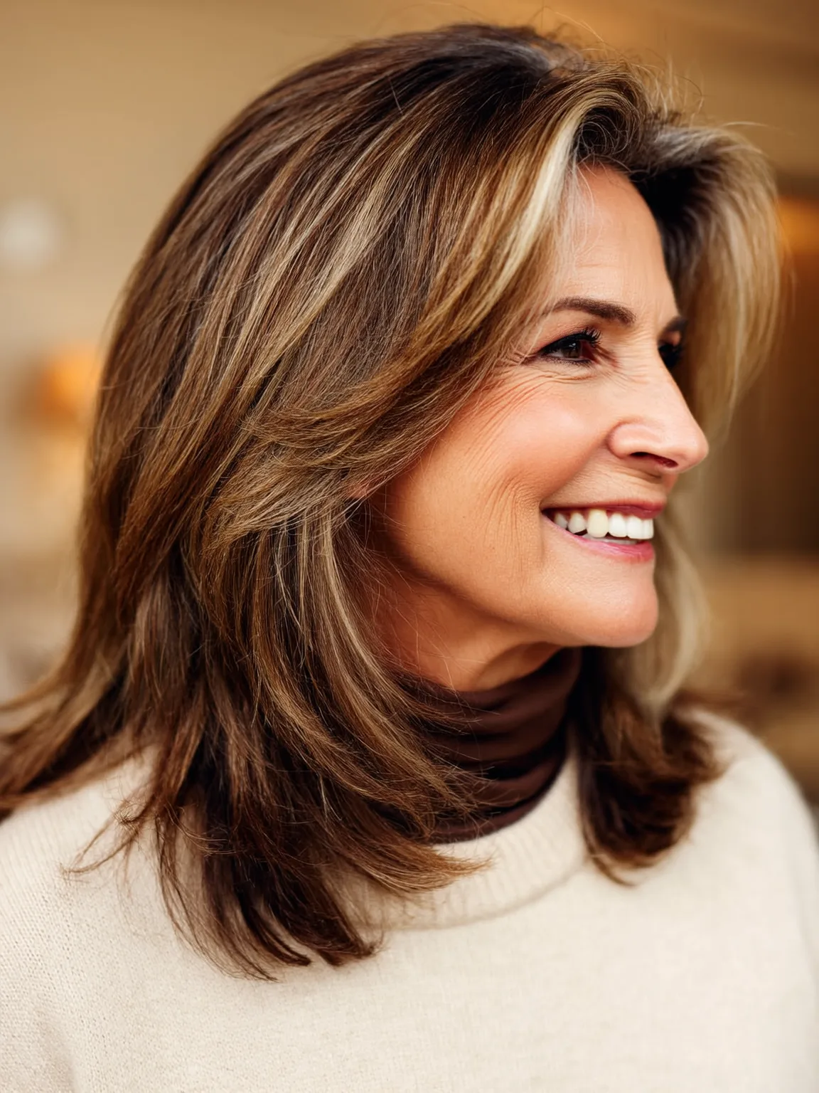 Layered Medium Cut with Honey Blonde Highlights
