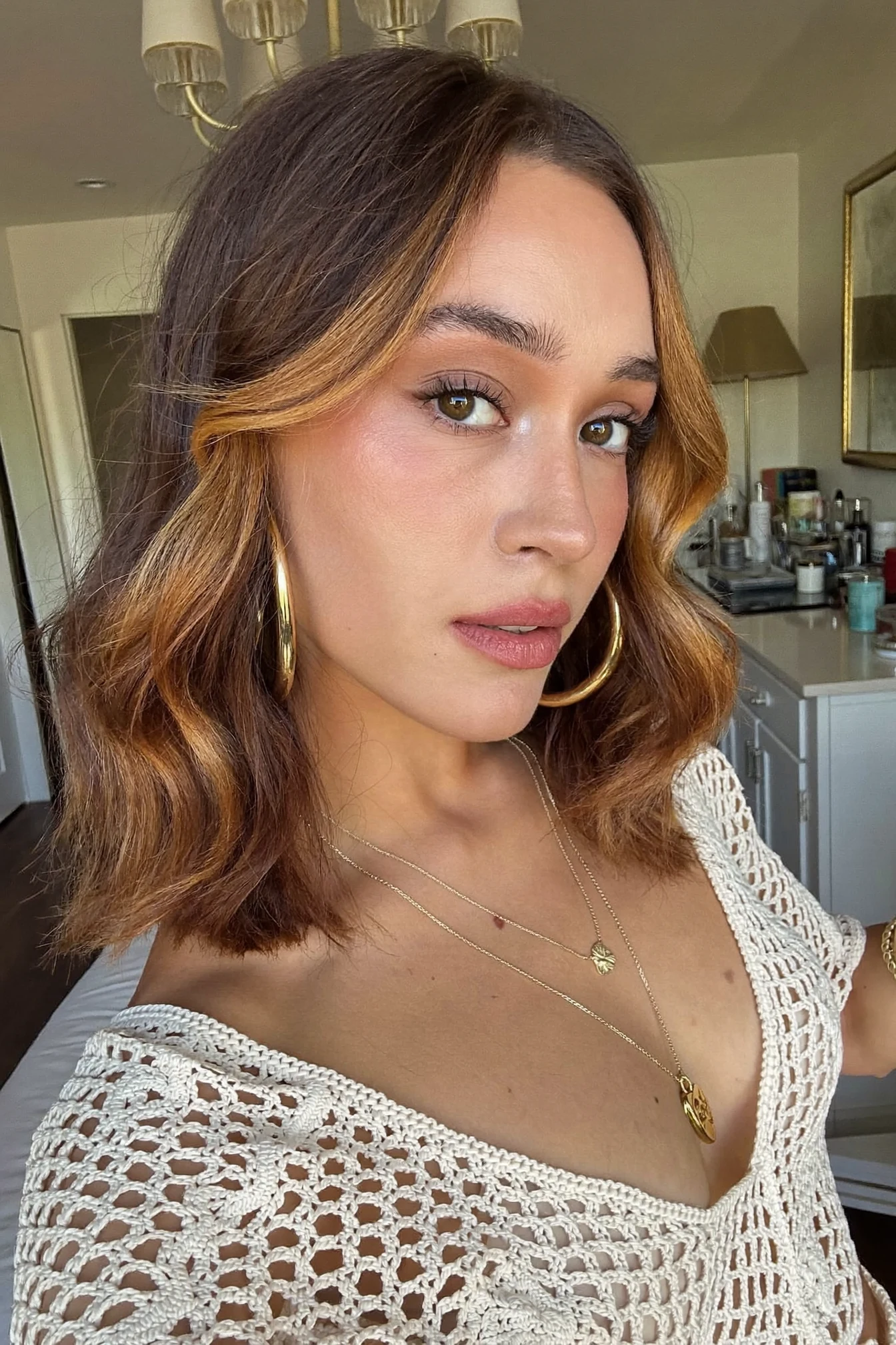 Jaw-Length Lob with Beachy Waves and Curtain Bangs