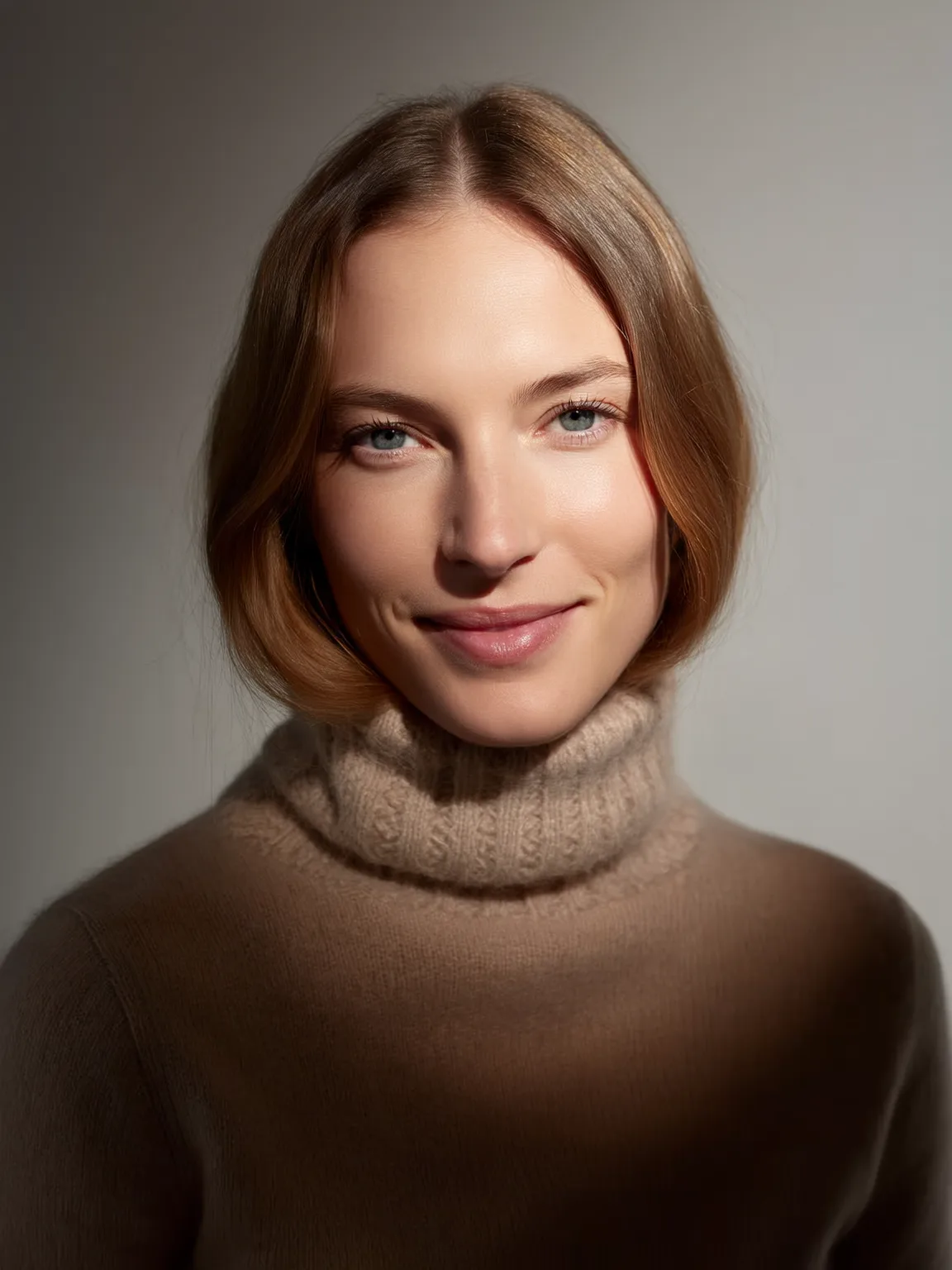 Glossy Shoulder-Length Bob in Warm Caramel Brown