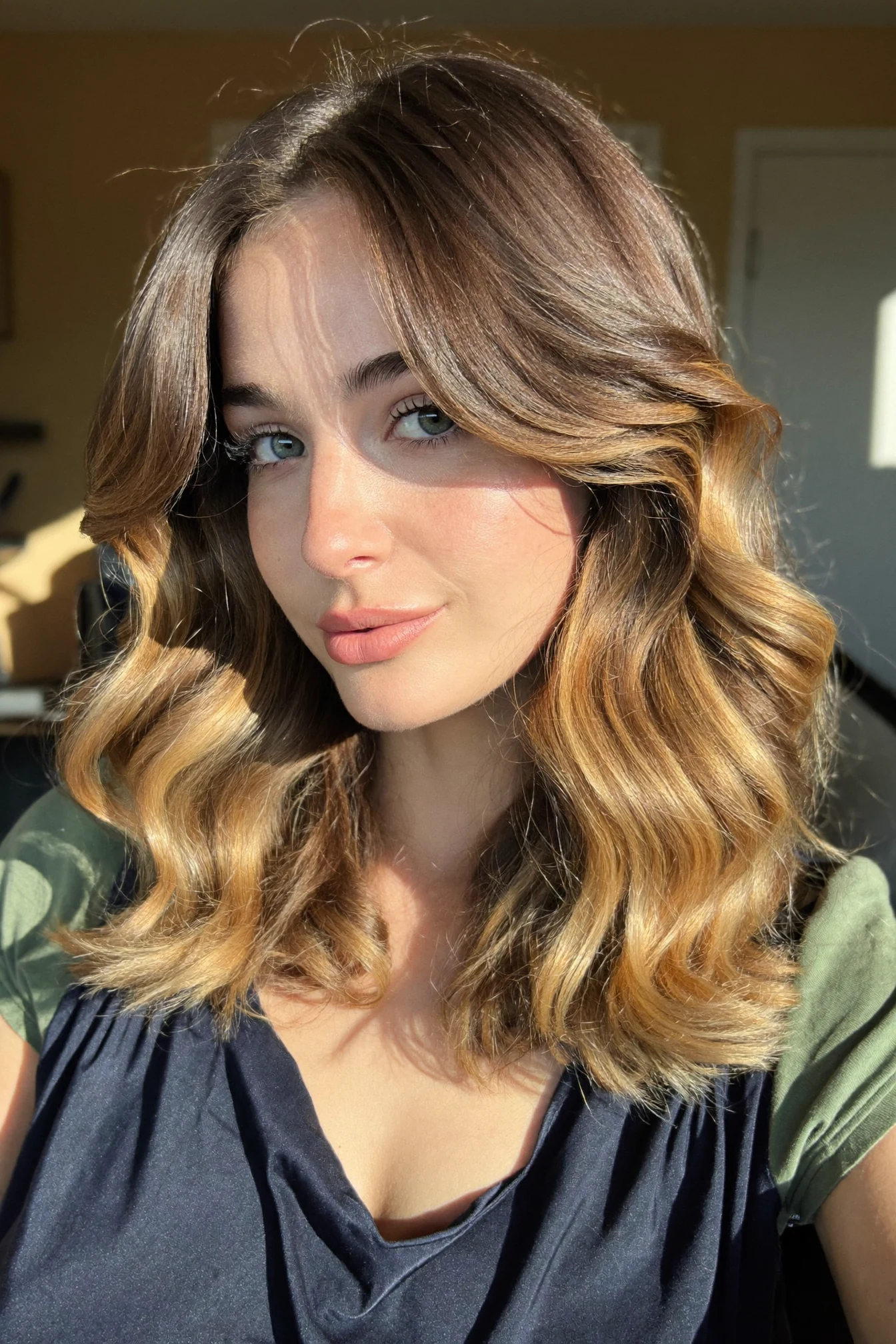 Balayage Shoulder-Length Lob with Defined Glass Waves