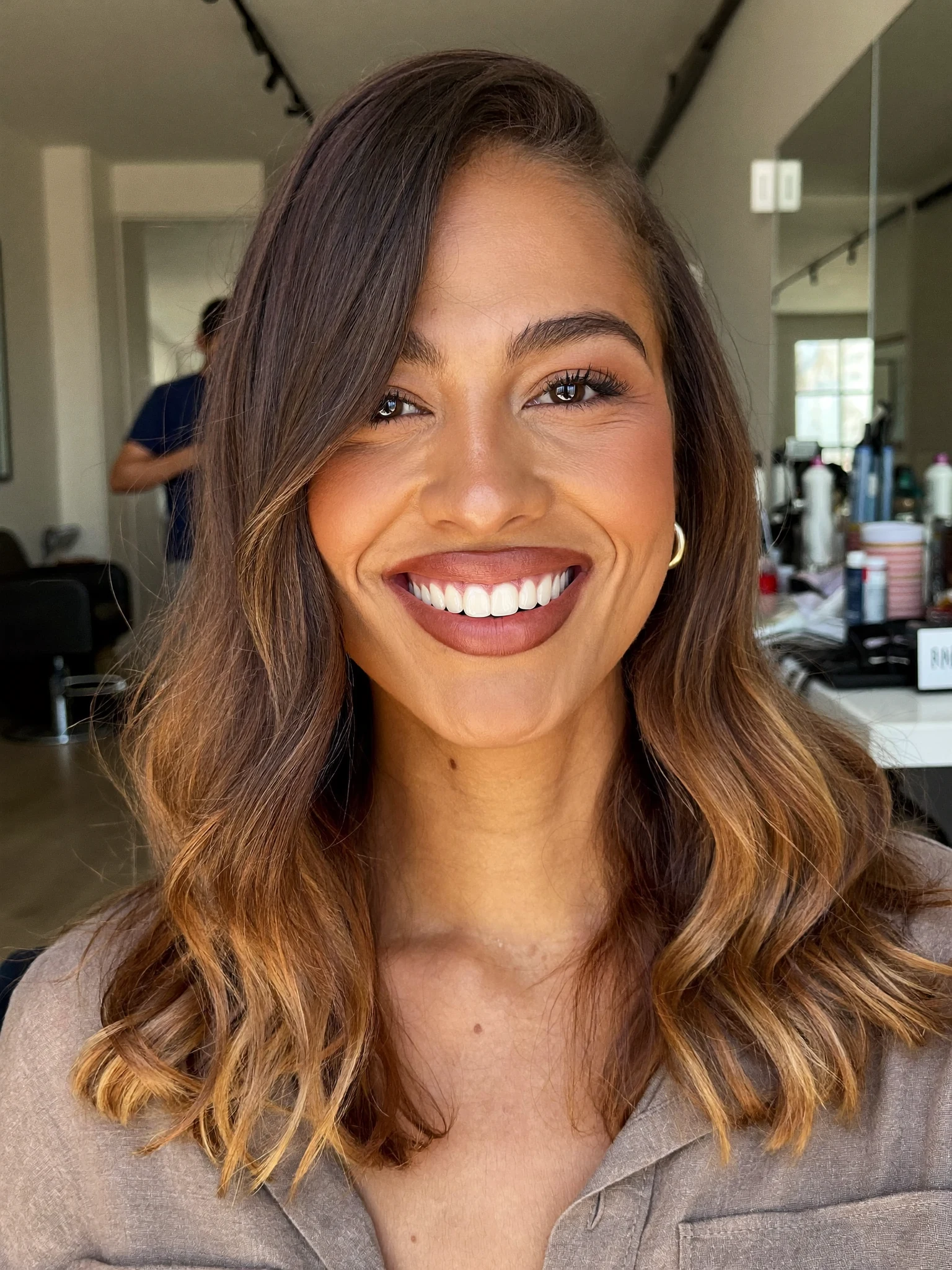 Shoulder-Length Lob with Balayage and Deep Side Part