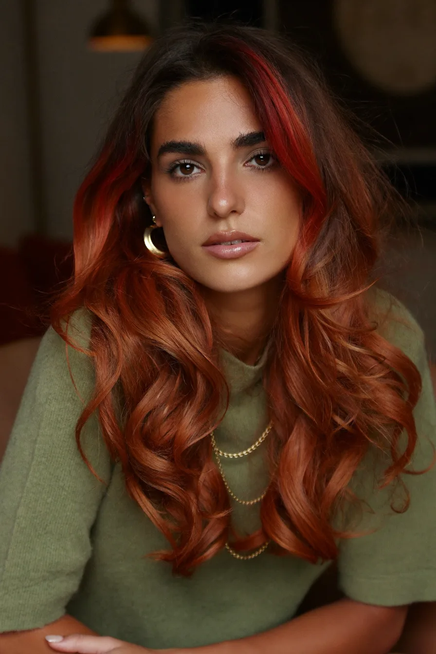 Voluminous Cherry Cola Waves with Fiery Highlights for Impact