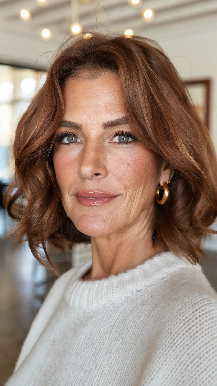 Classic Wavy Chin-Length Bob with Side-Swept Bangs