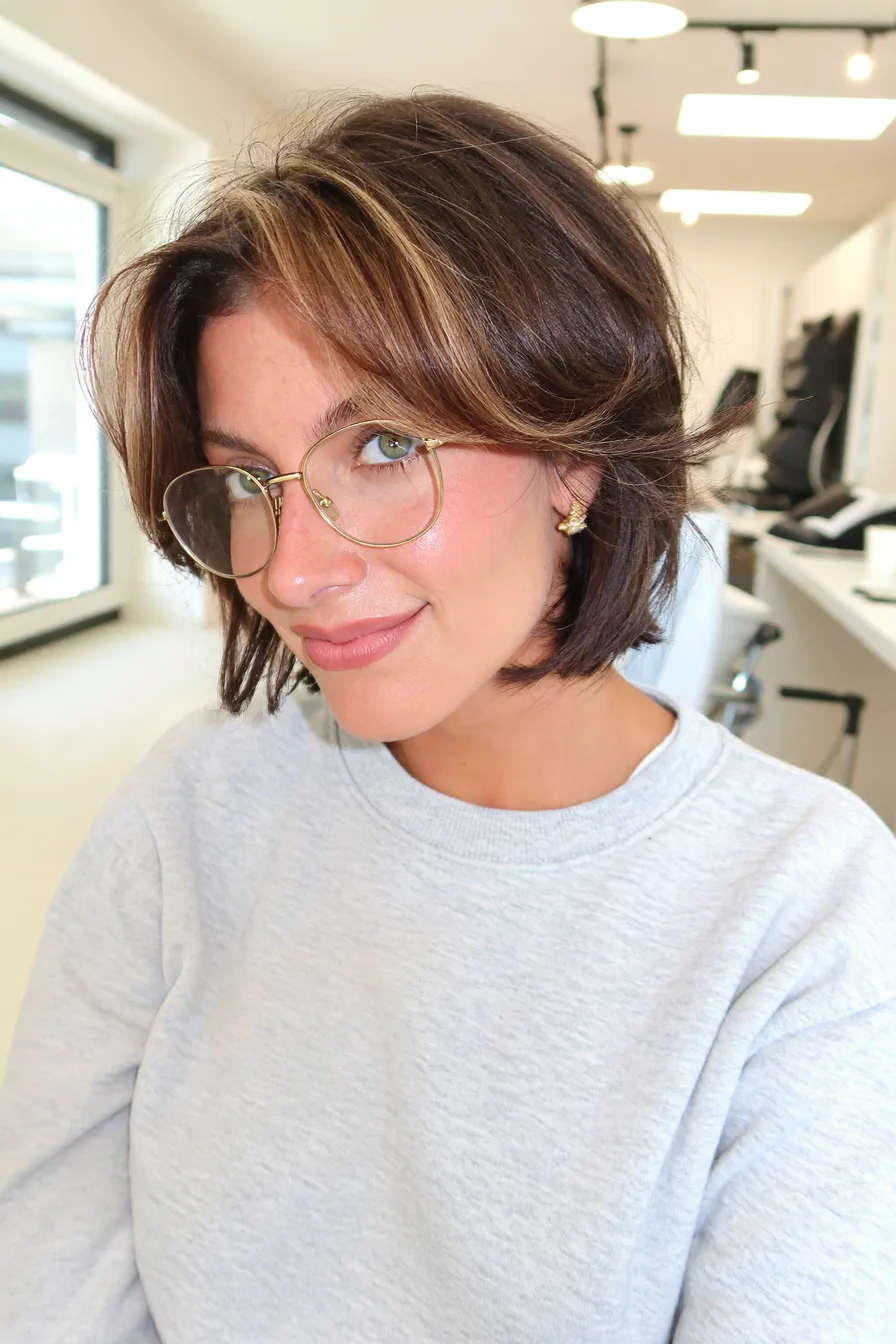 Chic Layered Chin-Length Bob with Highlighted Curtain Bangs