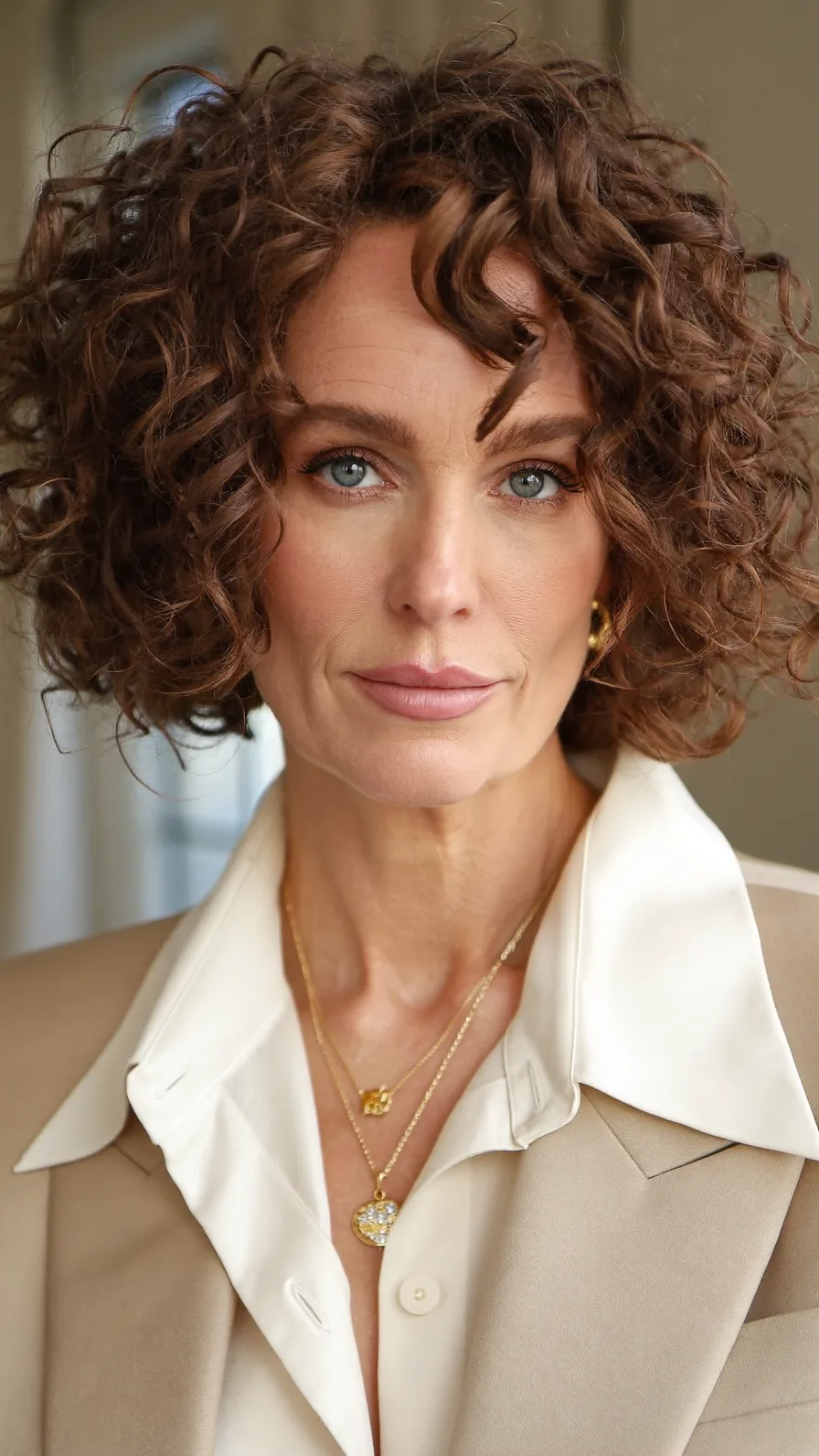 Voluminous Curly Chin-Length Bob for Defined Facial Features