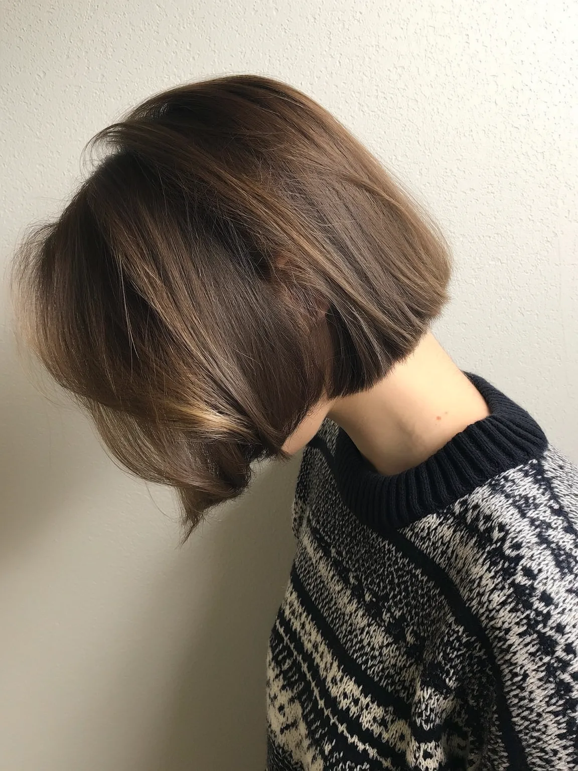 Straight Soft Chestnut Chin-Length Bob with Side Bangs