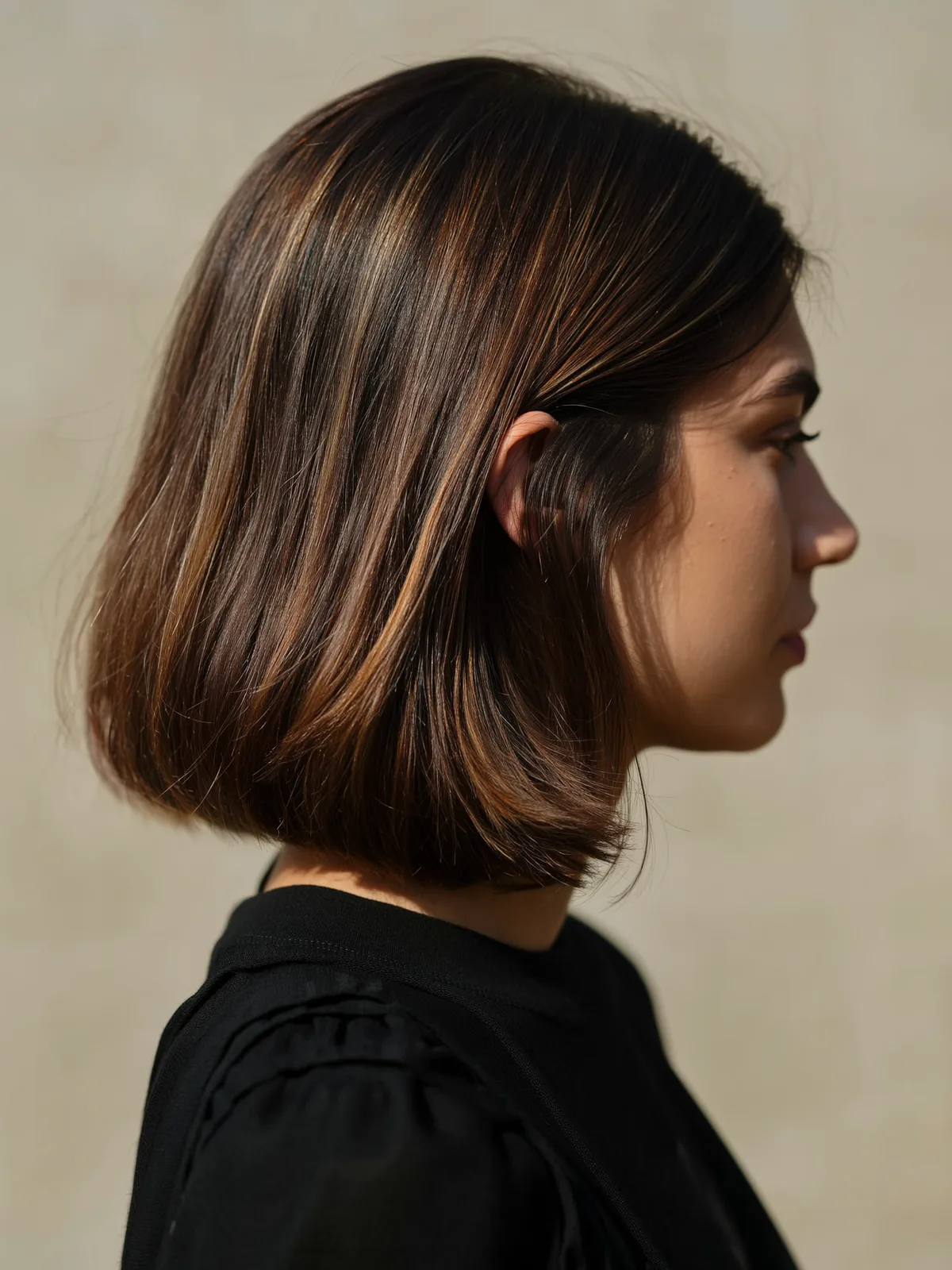 Air-Dried Straight Chin-Length Bob with Subtle Highlights