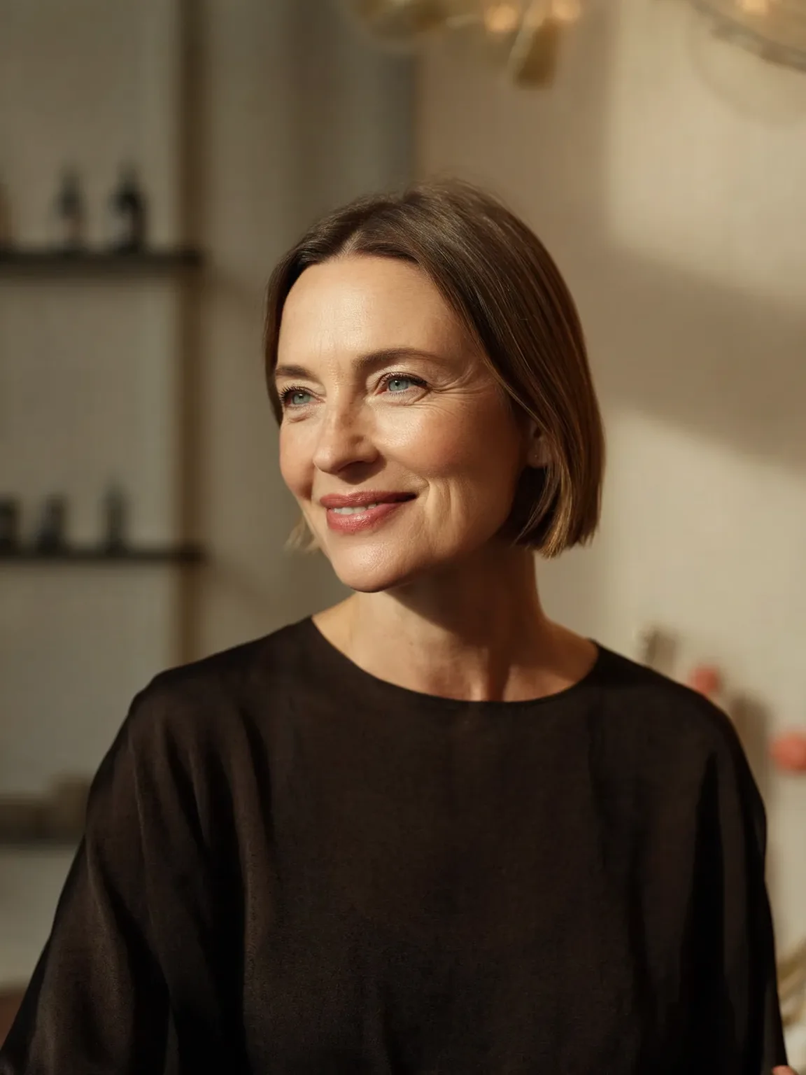 Crisp Blow-Dried Chestnut Brown Chin-Length Bob