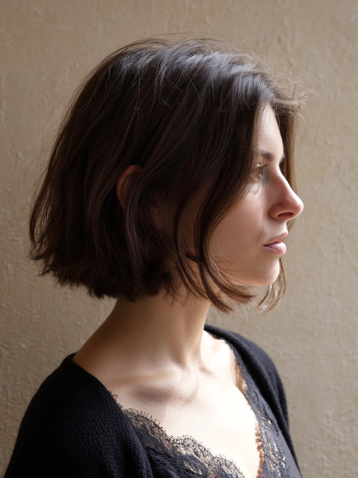 Wavy Rich Chestnut Chin-Length Bob Without Bangs