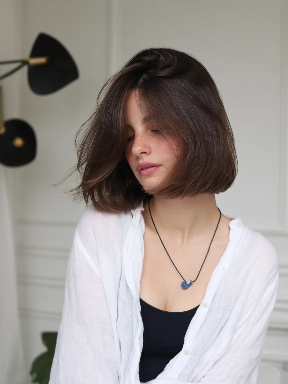 Straight Side-Swept Bangs Rich Chestnut Chin-Length Bob